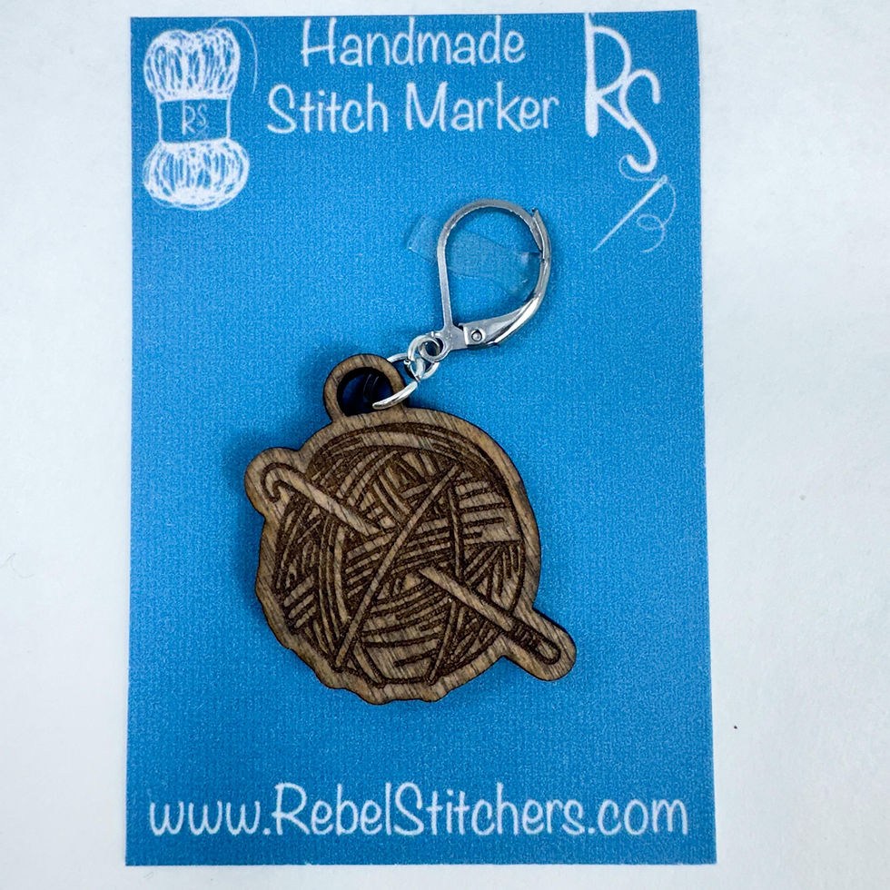 Thumbnail: Handmade Wooden Ball of Yarn with Crochet Hook Stitch Marker - Baltic Birch, ...