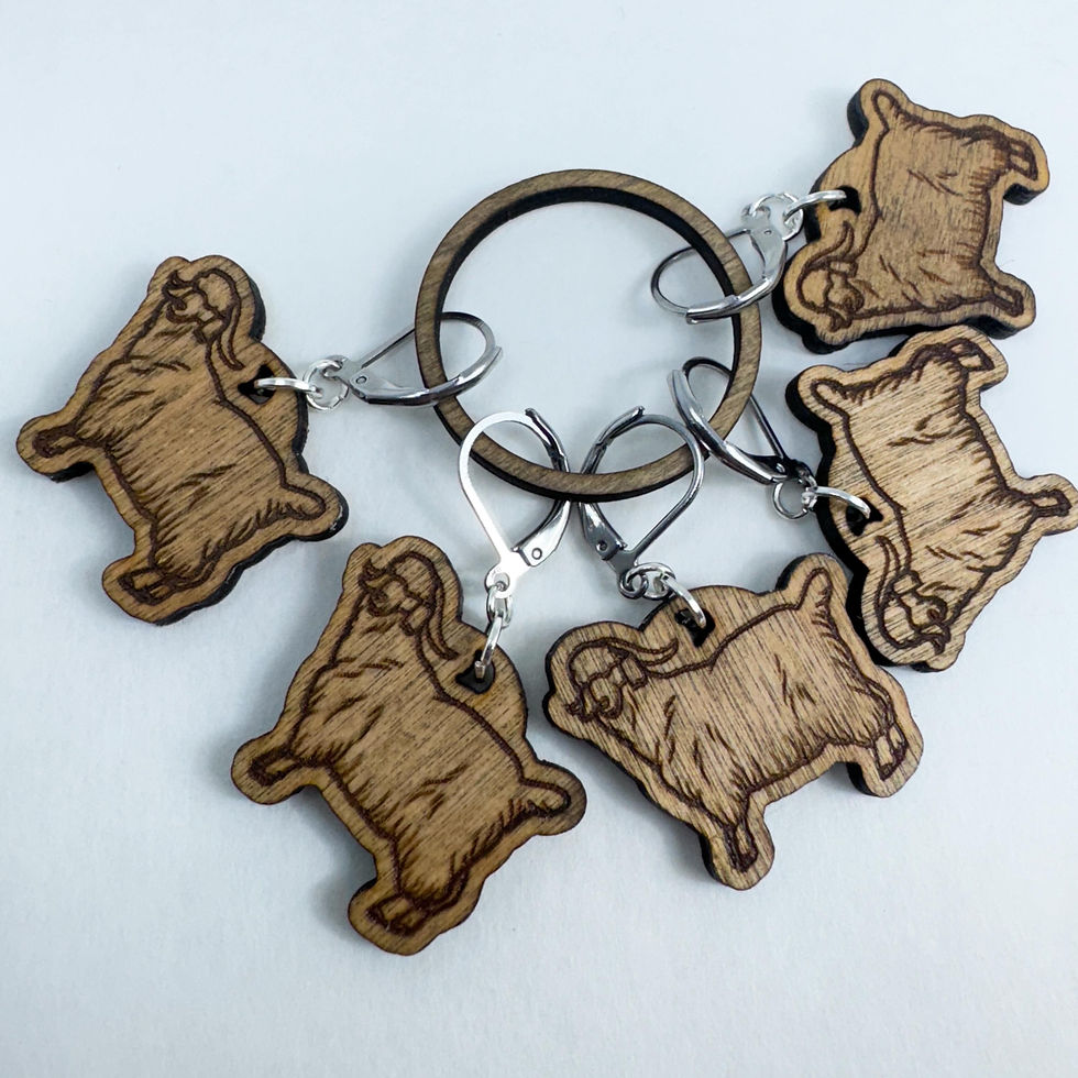Thumbnail: Handmade Wooden Angora Goat Illustration Engraved Stitch Marker - Lobster Cla...