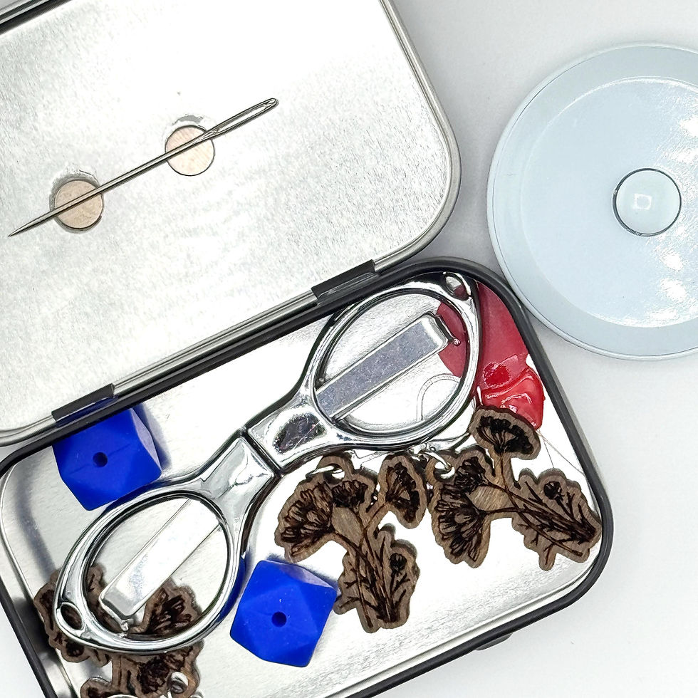 Thumbnail: Poppies Engraved Notions Metal Tin Kit with Magnetic Needle Holder - Knitting...