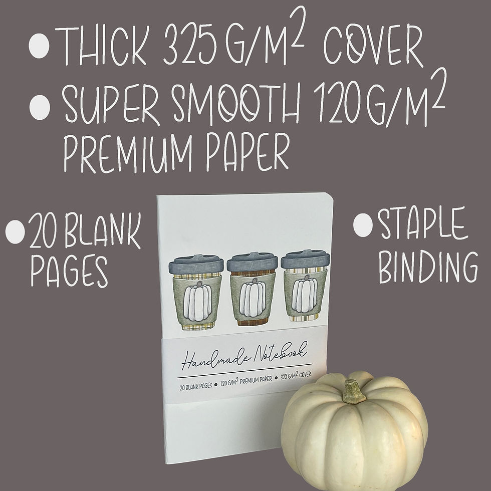 Thumbnail: List of highlights: “Thick 325GSM cover, 20 blank pages, staple binding, and super smooth 120 gsm premium paper”