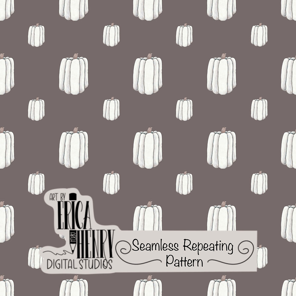 Hand-Drawn White Pumpkins Arranged in a Vertical Seamless Repeating Pattern by Art by Erica Henry