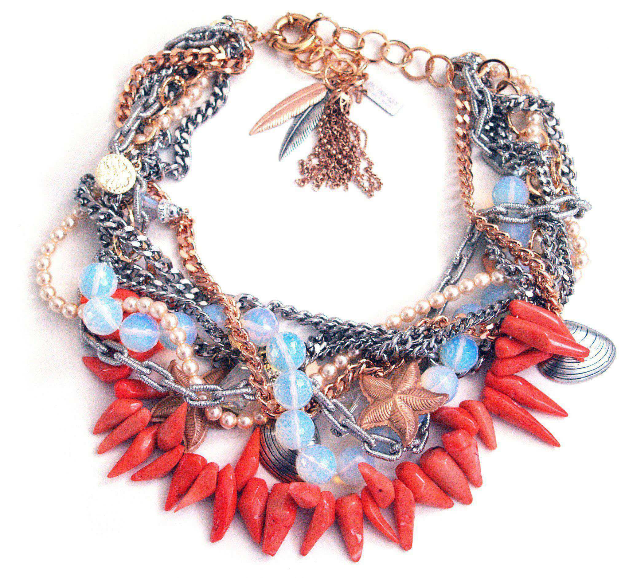 Coral and Opalite Bib Necklace