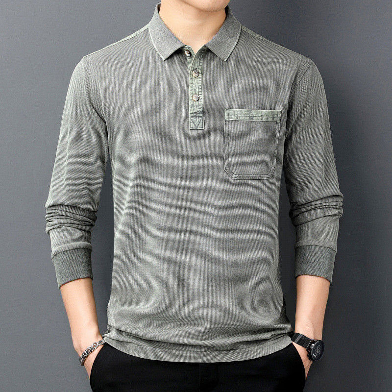 Cotton Polo Long Sleeve Casual Solid Polo Shirt