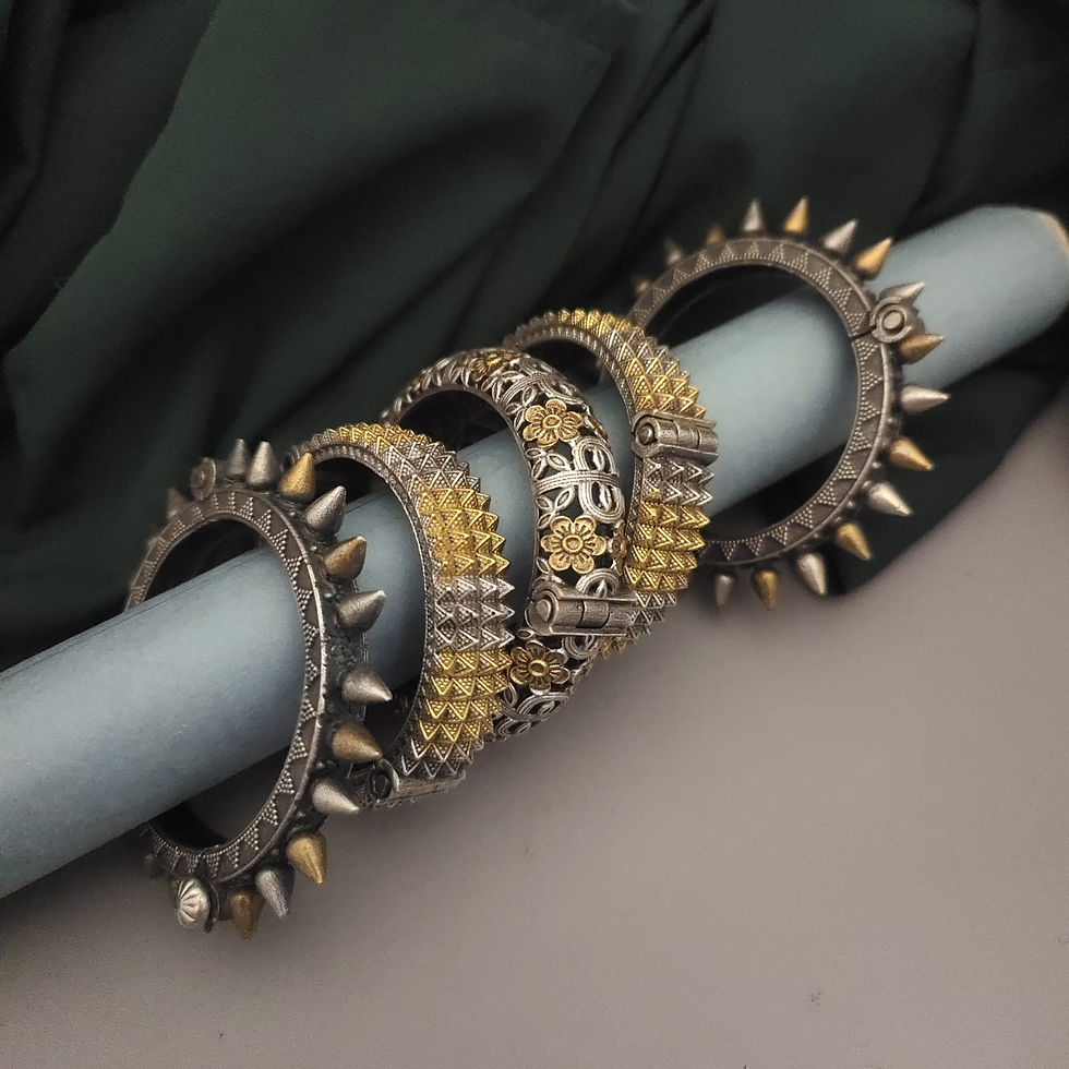 SEREN Two tone silver replica brass Screw Openable Bangles Stack
