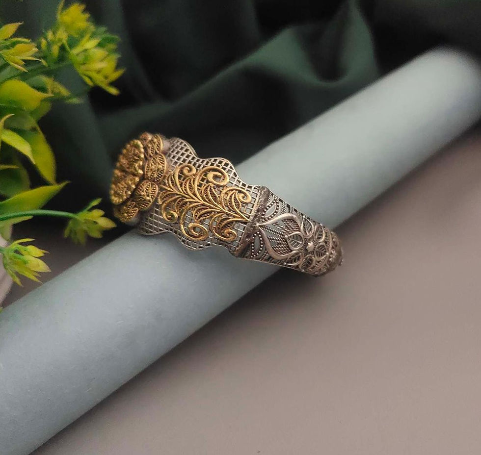 Thumbnail: ZAHRA Silver Replica Two tone Openable Bangle