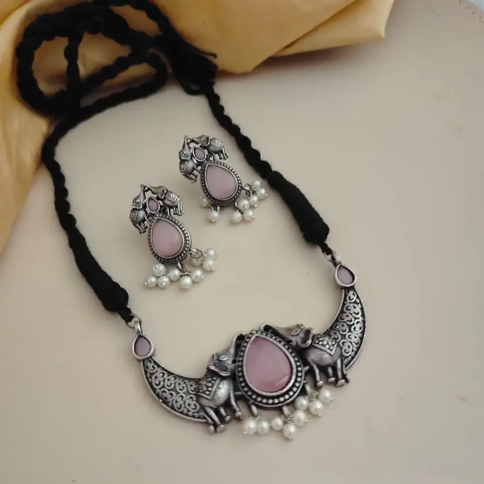Thumbnail: LIORA Silver Replica Necklace Earrings Set