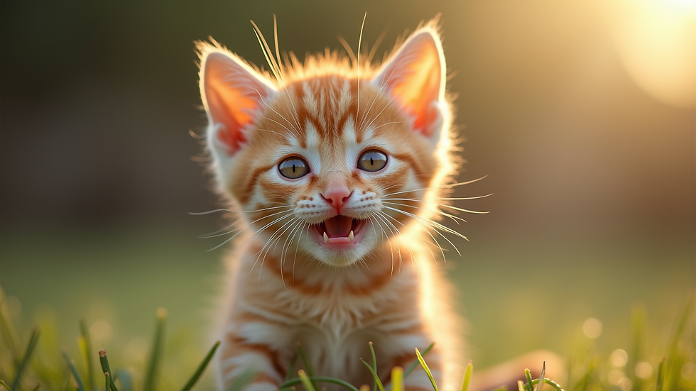 Close-up view of a playful kitten with bright eyes