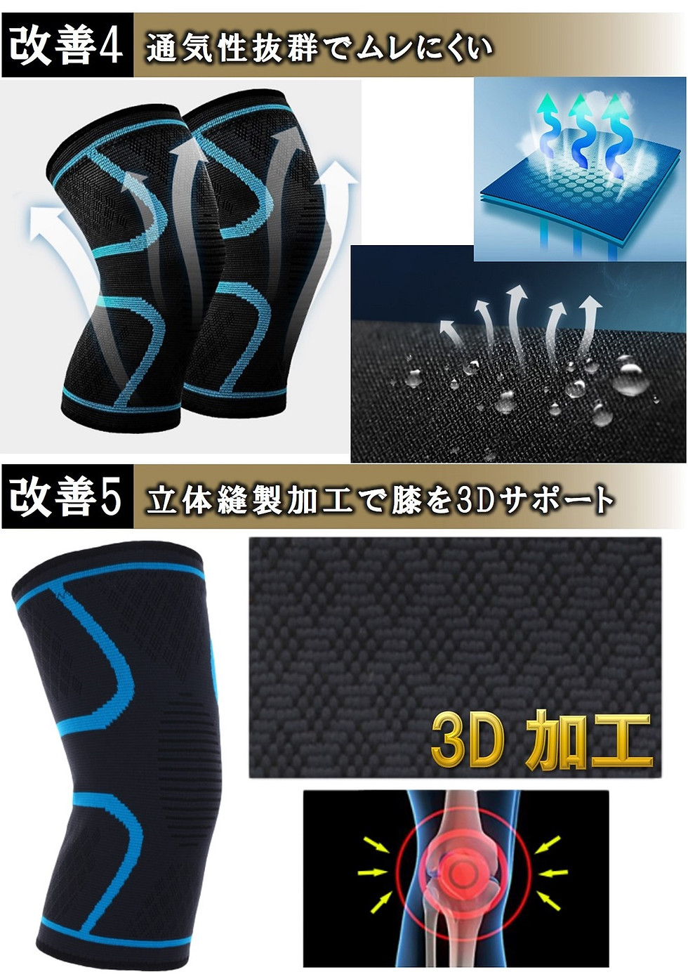 サムネイル： 膝サポーター 2枚組 しっかり 保護 伸縮性