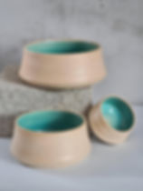 סט 3 קערות חימר מנוקד וגלזורה טורקיז כמו הים