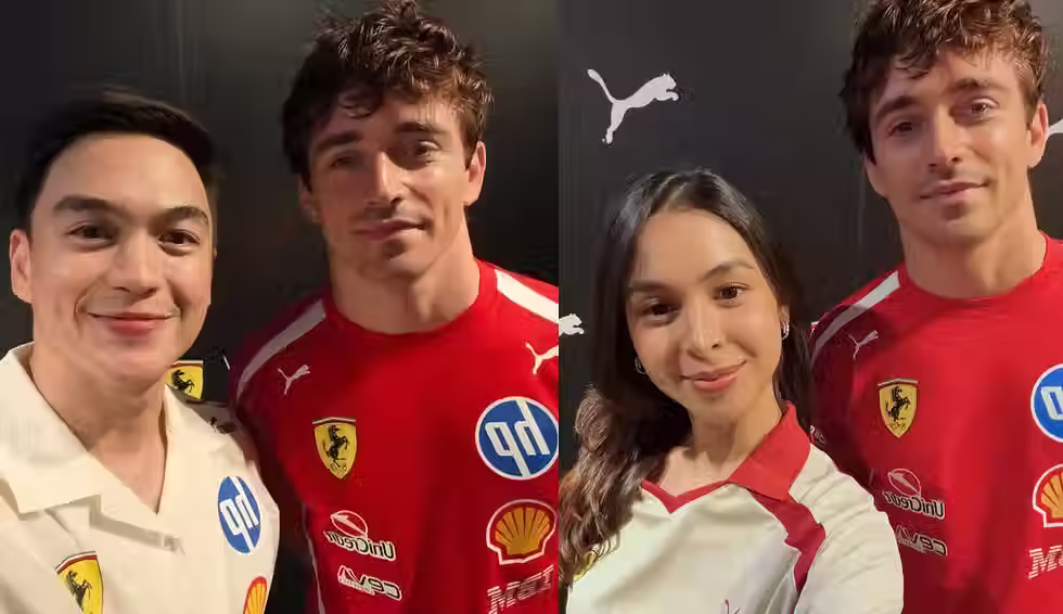 Julia Barretto ug Dominic Roque nakahimamat ni F1 star Charles Leclerc sa Singapore
