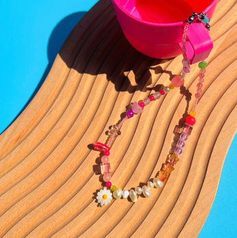 Daisy Flower Pendant Necklace Pink Colorful Jewelry Seed Beads Handmade Stones Freshwater Cute Gift Ideas for Girls