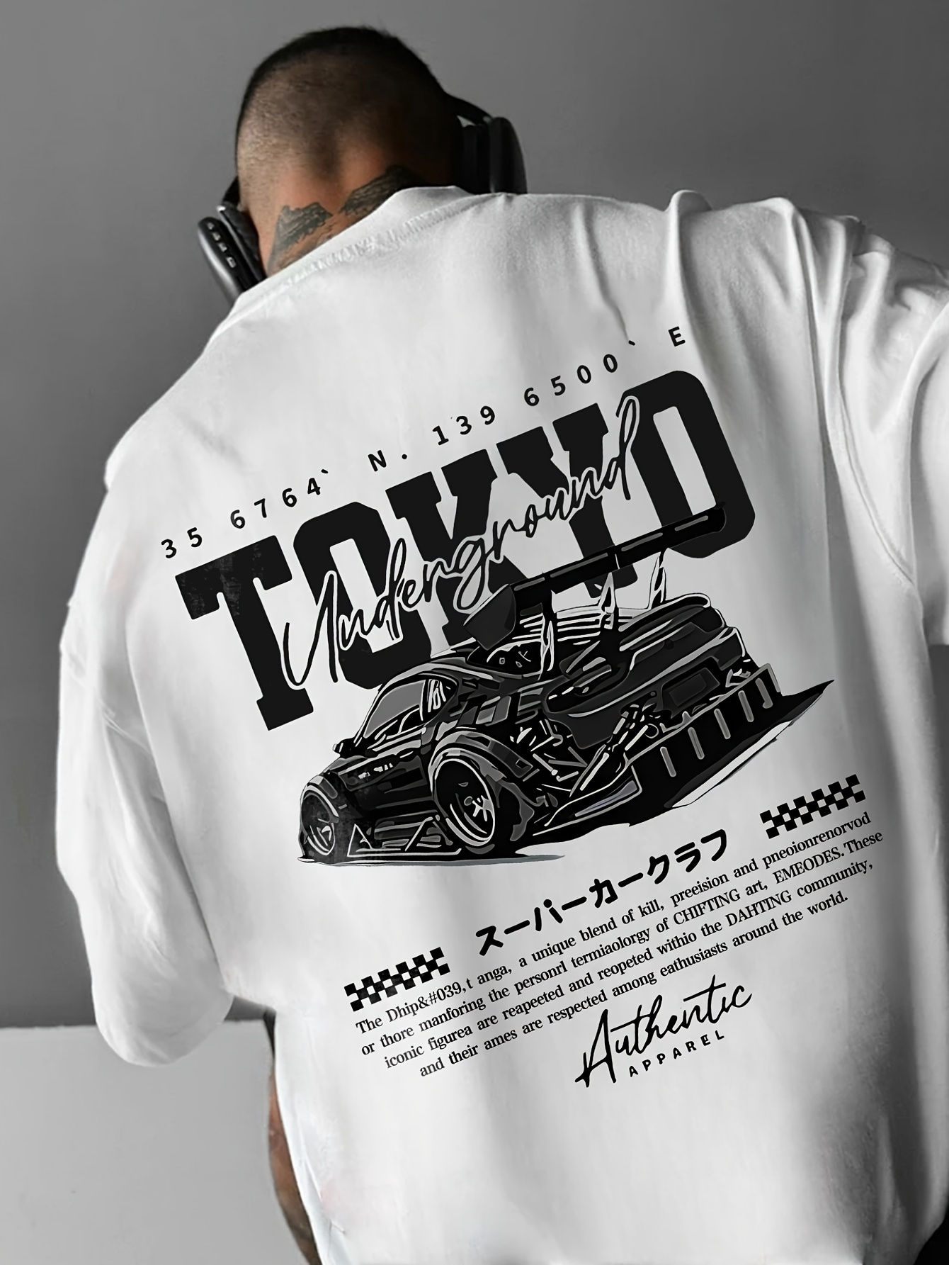 Men's short-sleeved t-shirt, printed with racing cars English graphics loose fit