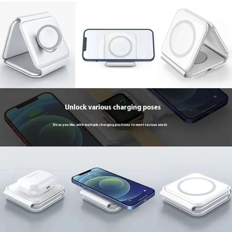 Thumbnail: 3 In 1 Magnetic Wireless Charging Folding Mobile Phone Holder