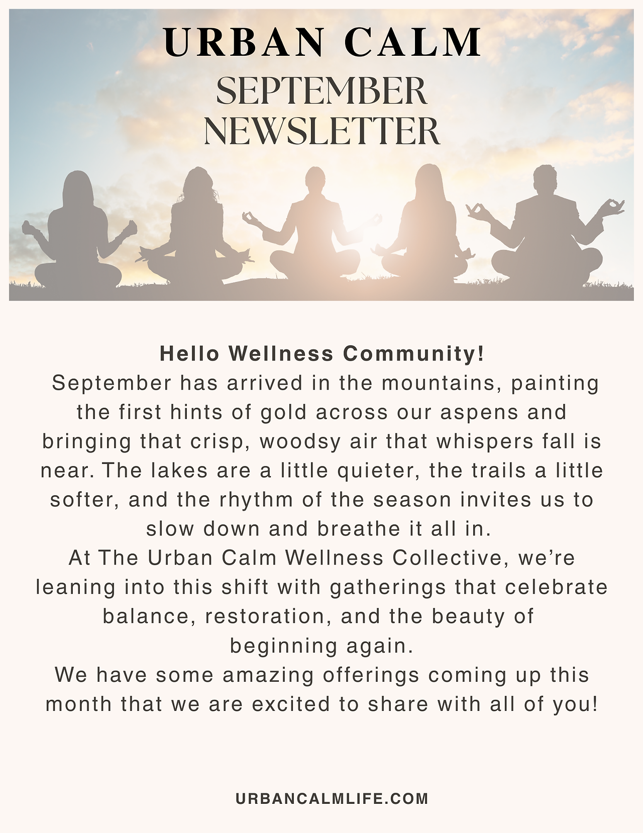 Urban Calm September Newsletter 1 Hello
