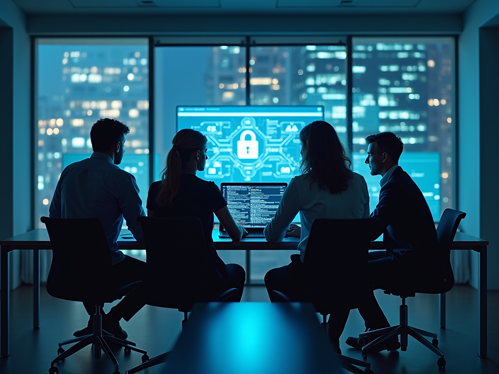 Eye-level view of a server room with cybersecurity equipment