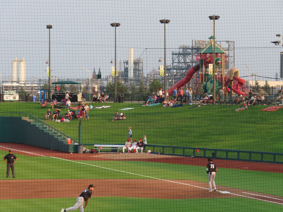 Dow Diamond - Dow Chemical Plant in Distance, Photo by Meg Minard, Stadium Journey