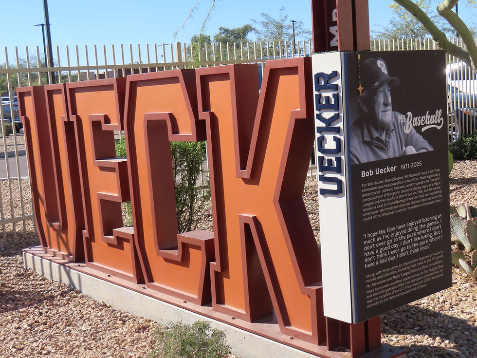 Uecker Statue Outside American Family Fields at Phoenix, Photo by Lloyd Brown, Stadium Journey