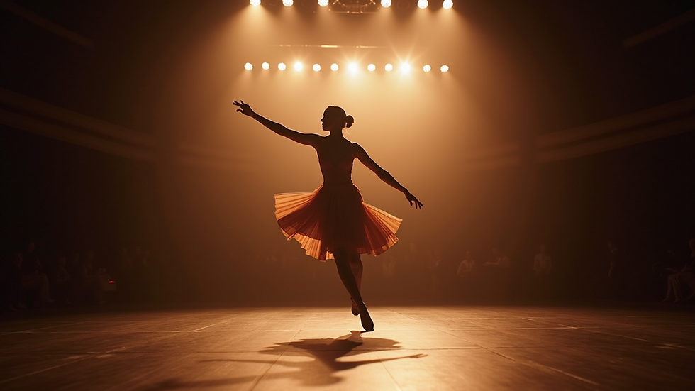 Eye-level view of a dancer performing on stage