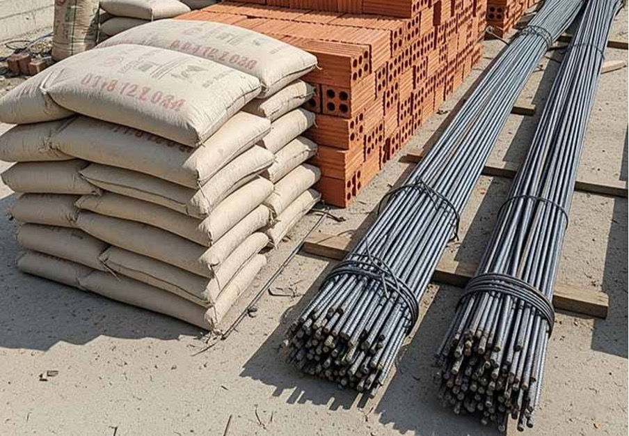 Tập kết và sắp xếp vật liệu xây dựng, bảo quản sắt thép và xi măng tại công trường (Ảnh: Sưu tầm)