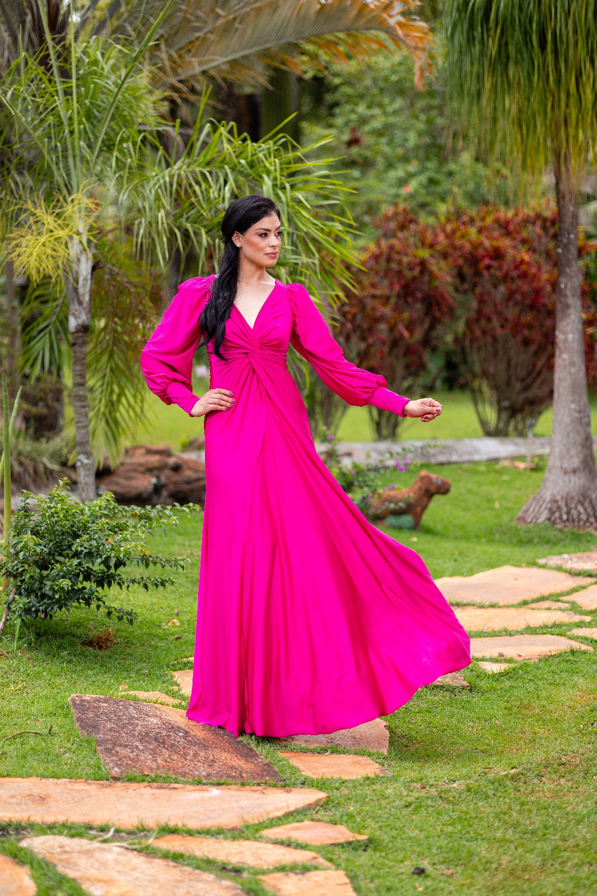 Vestido Longo Pink De Malha Flavia