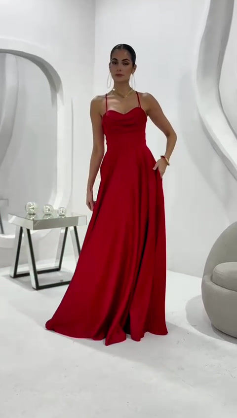 Miniatura: Vestido de Festa Liso Vermelho Akemy