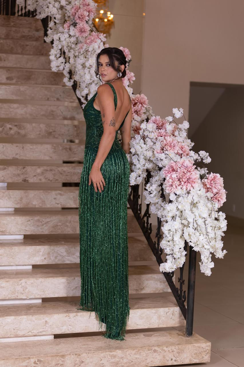 Miniatura: Vestido de Festa Verde Sasha em Pedrarias com Bolero