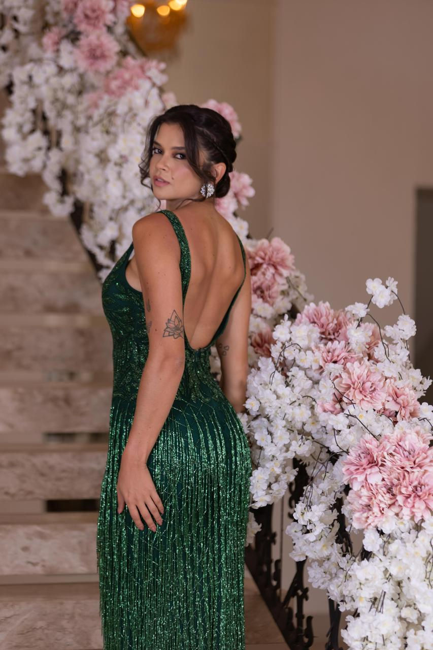 Miniatura: Vestido de Festa Verde Sasha em Pedrarias com Bolero