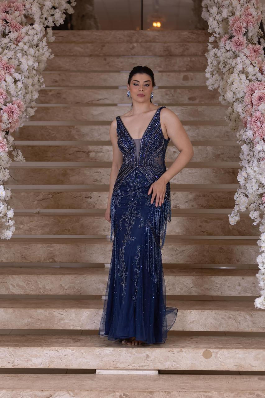 Miniatura: Vestido de Festa Karol em Pedrarias Azul Marinho