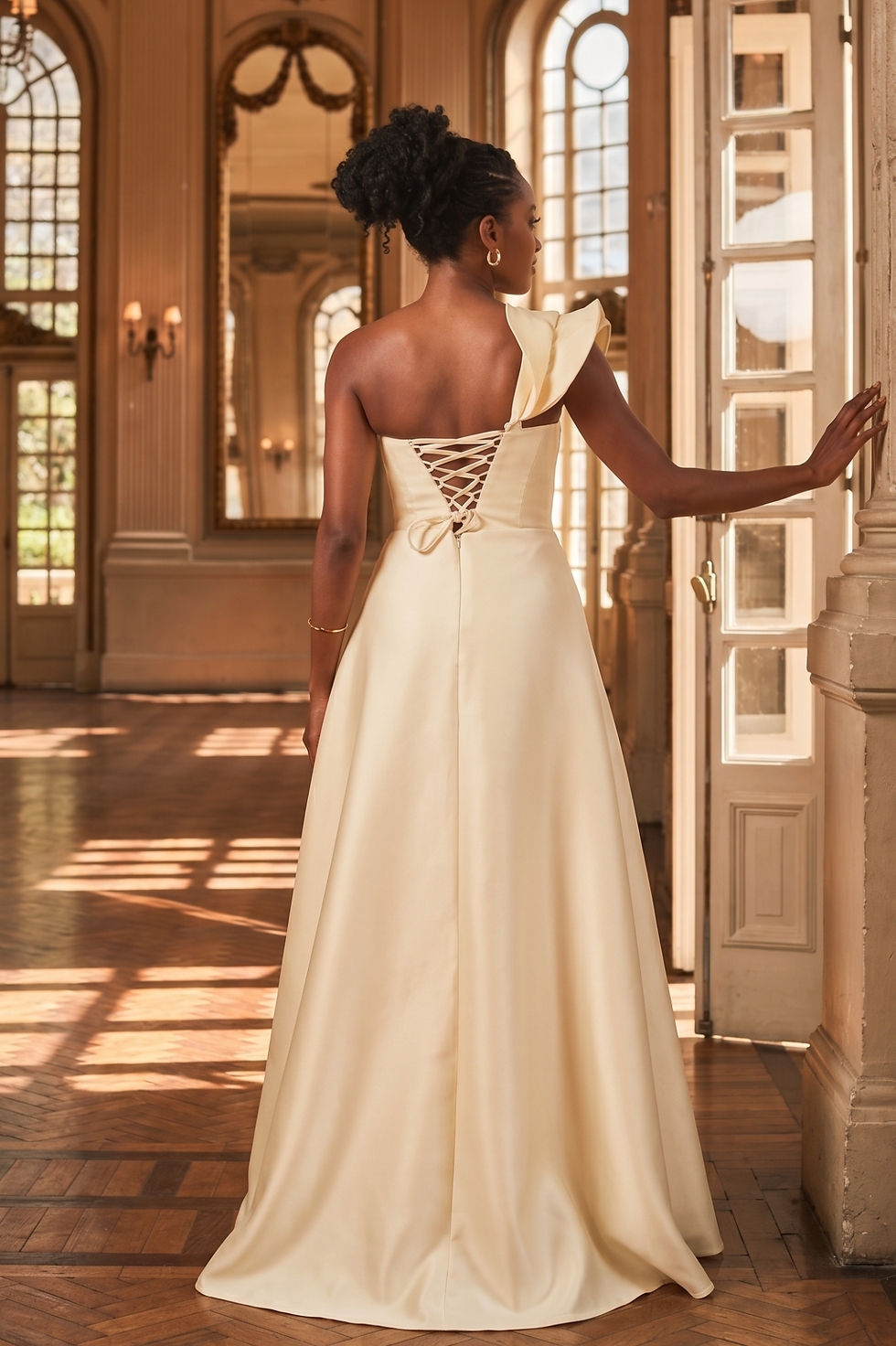 Miniatura: Vestido de Festa Longo em Zibeline Amarelo Manteiga Pamela
