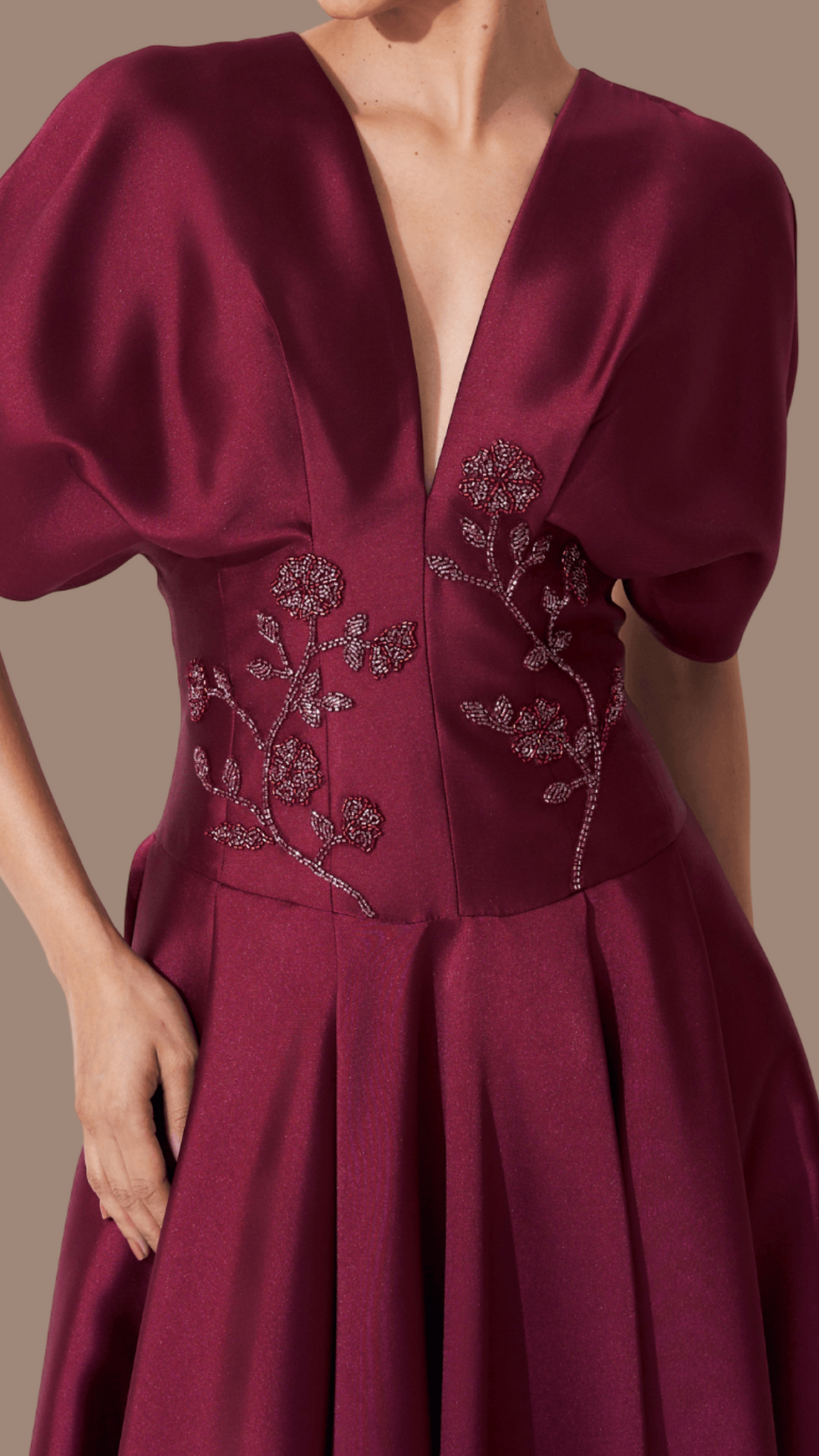 Miniatura: Vestido de Festa Marsala Zibeline bordado Patrícia