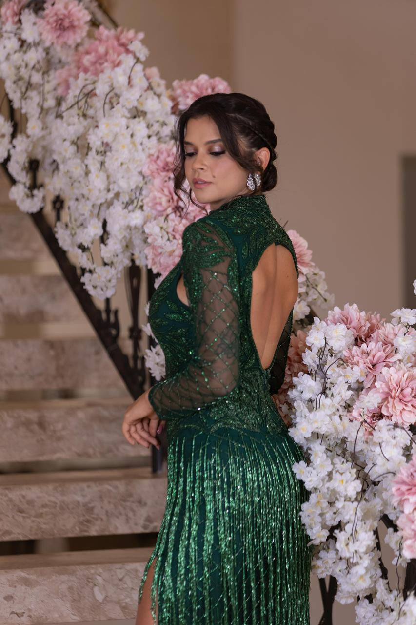 Miniatura: Vestido de Festa Verde Sasha em Pedrarias com Bolero