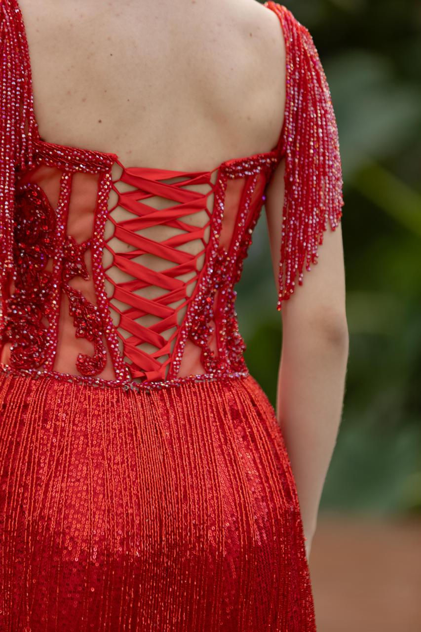 Miniatura: Macaquinho Curto de Debutante Princesa Charlote Vermelho