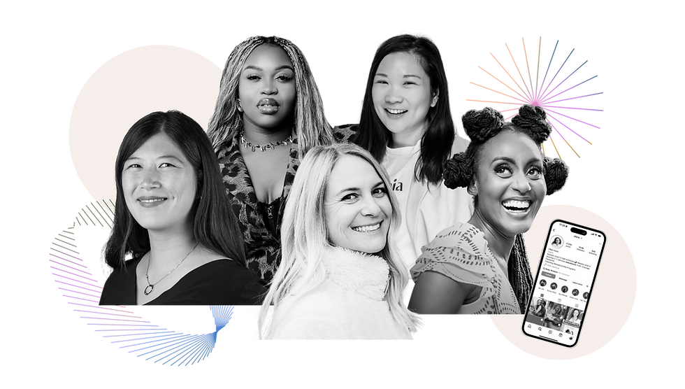 Women from Dreamers and Doers smile and proudly display their phones, capturing a joyful moment.