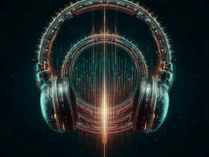 'astroscales' Logo Concept- The logo for 'astroscales' showcases a futuristic ouroboros design that intricately weaves through headphones, symbolizing the infinite loop of music and sound energy.