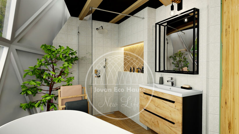 Glass geodesic dome for eco turism or habitation bathroom