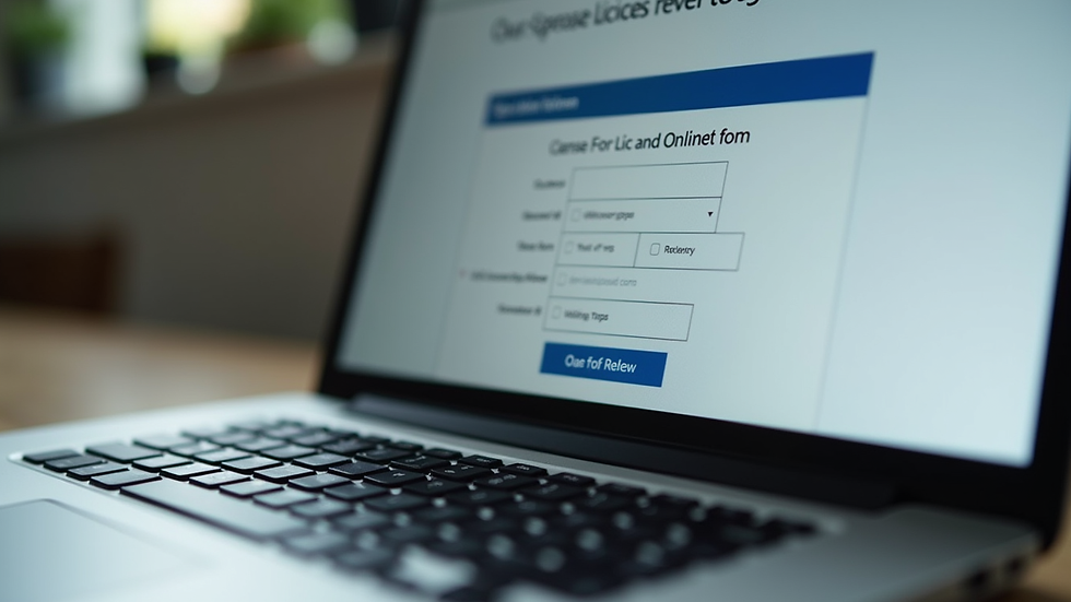 Close-up view of a laptop screen showing an online license renewal form