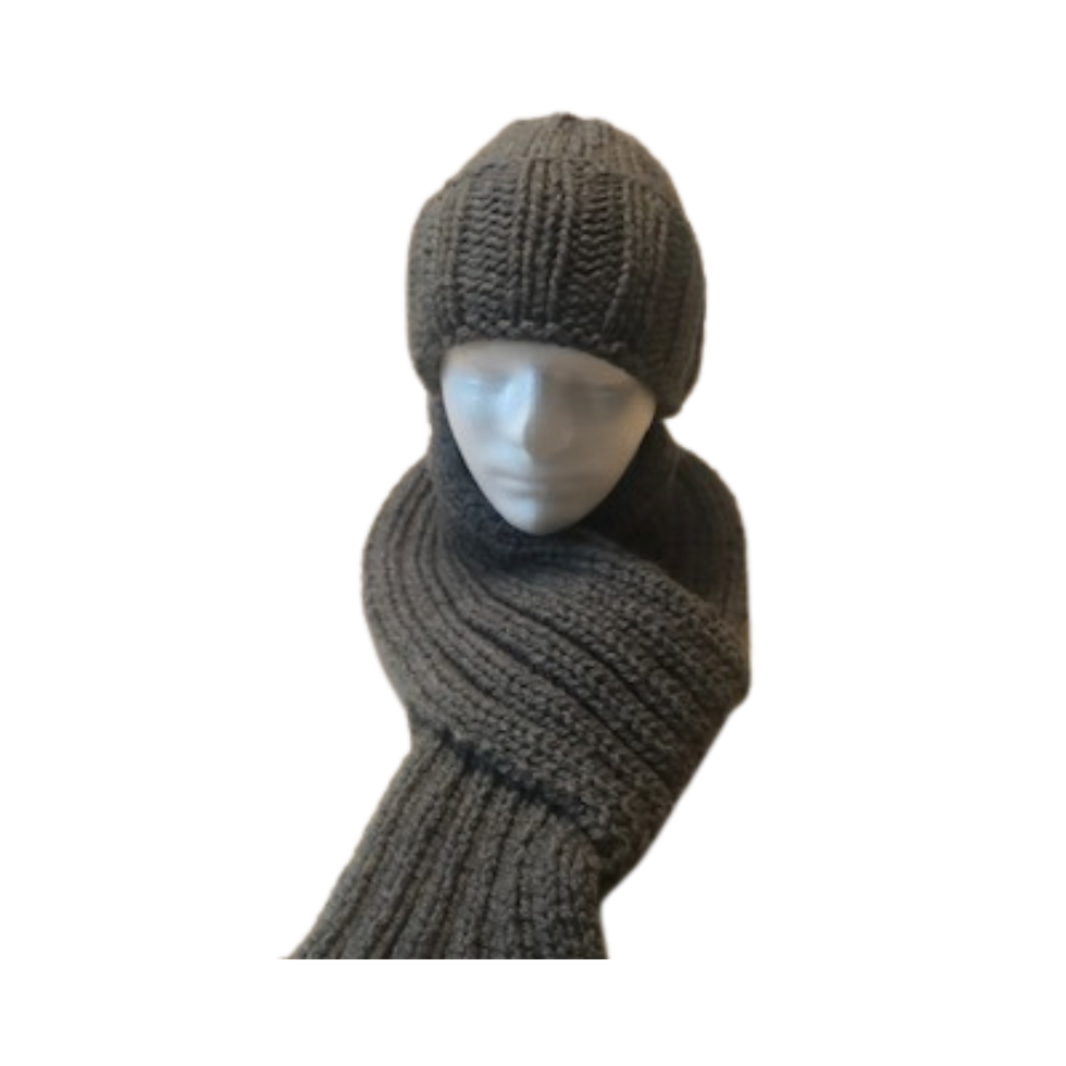 Men's Knit Double Brim Hat & 2x2 Scarf