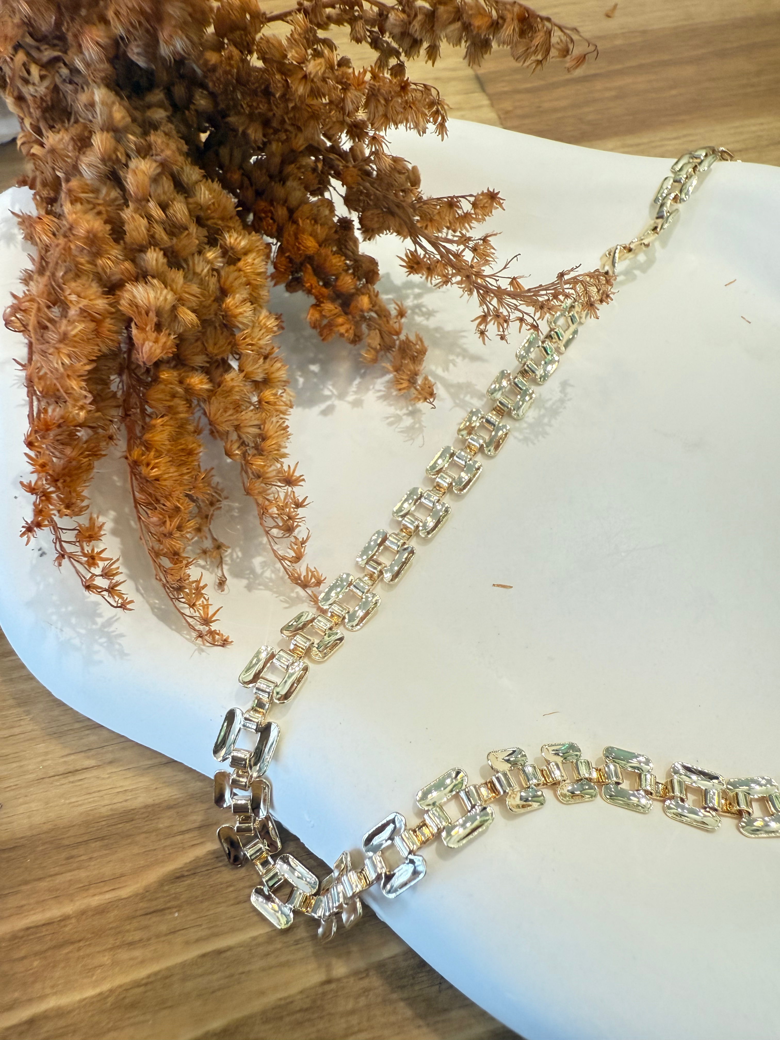 Şık Kare Halka Çelik Zincir Kolye