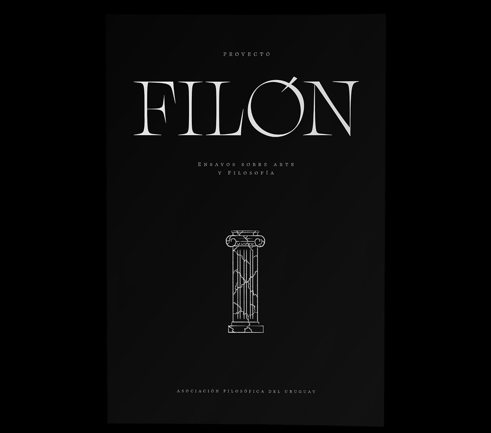 Tapa del libro FILÓN, tipografía contemporánea con reminiscencias, columna griega resquebrajada