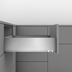 Blum Merviobox drawers organizing a modern kitchen