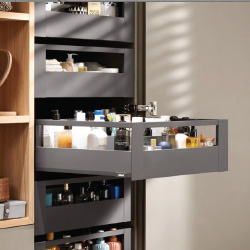 Blum Merviobox drawers organizing a modern kitchen