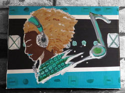 Mixture of tape, acrylic, pastel, and marker.