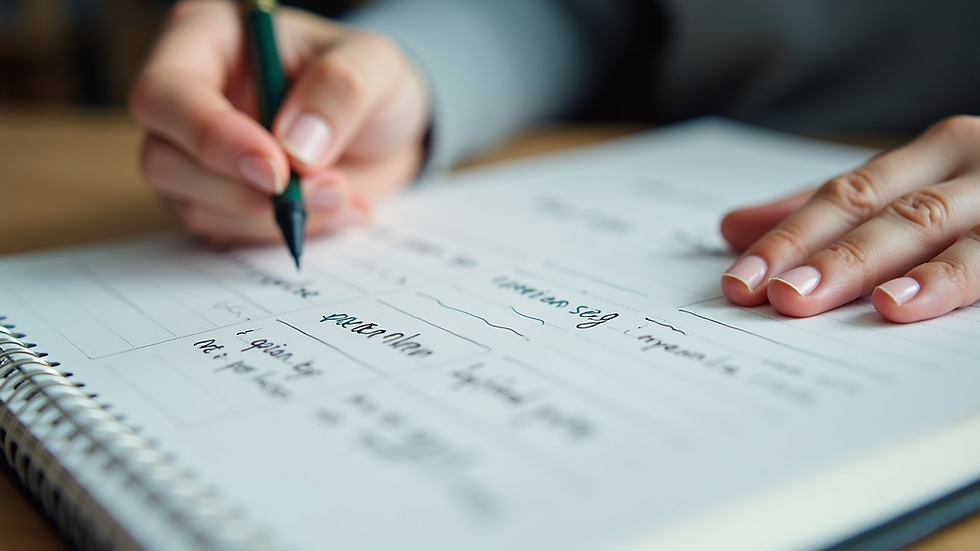 Close-up view of a notebook with coaching goals and action plans