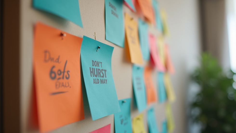 Eye-level view of a colorful vision board filled with inspiring goal notes