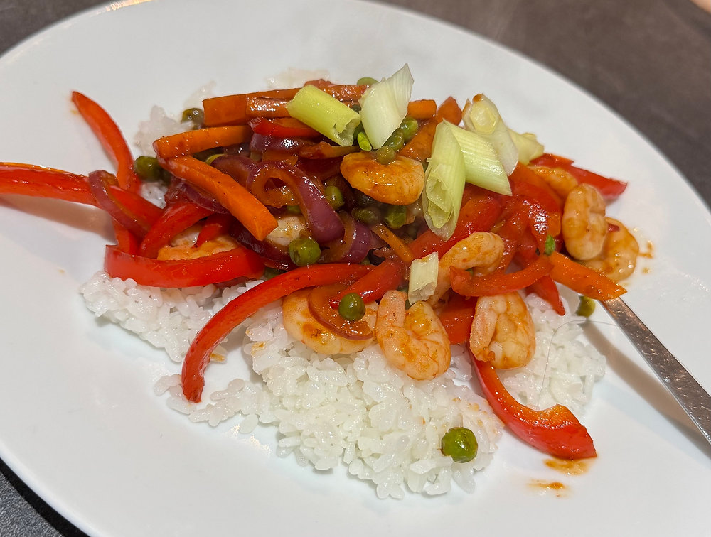 Fire Cracker Prawns with sticky rice