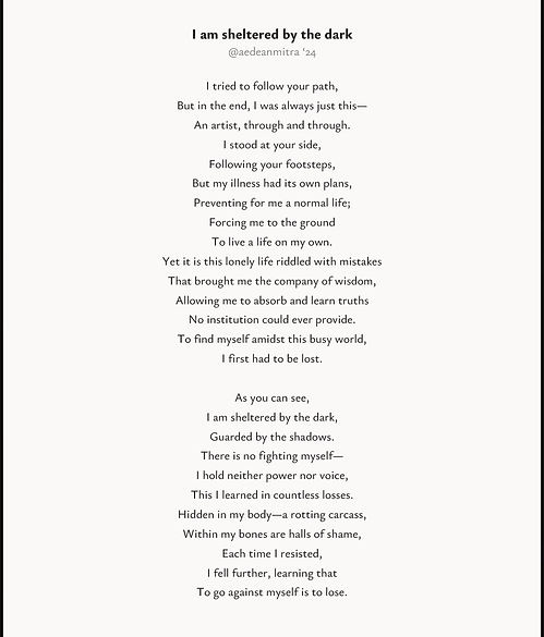 I am sheltered by the dark