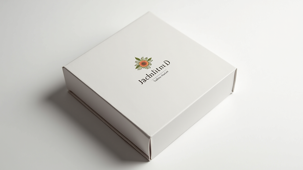 Close-up view of a custom printed gift box with a logo on a white background