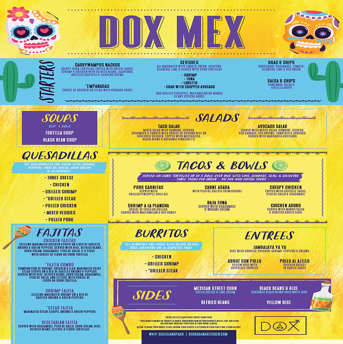 DOX's Mexican Menu. Available from Thursday to Sunday.
