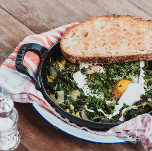 Greens, Beans and Baked Eggs Breakfast Broth to Support Menstrual Health Awareness