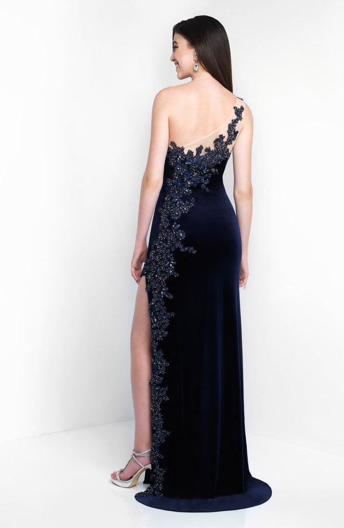 Thumbnail: Navy One-Shoulder Flowers Gown